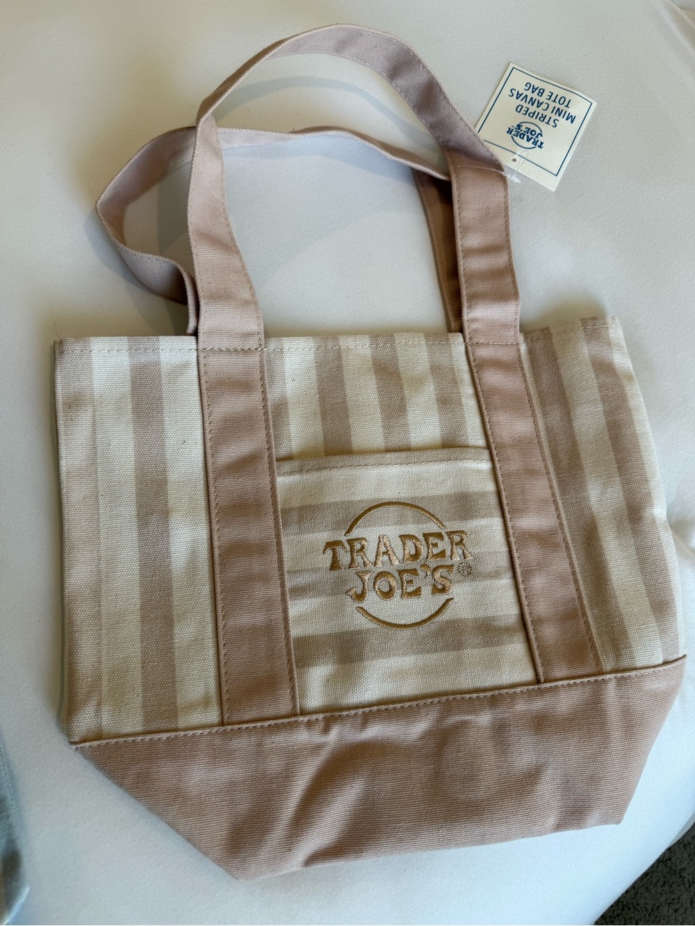 Beige Stripe Canvas Tote Bag